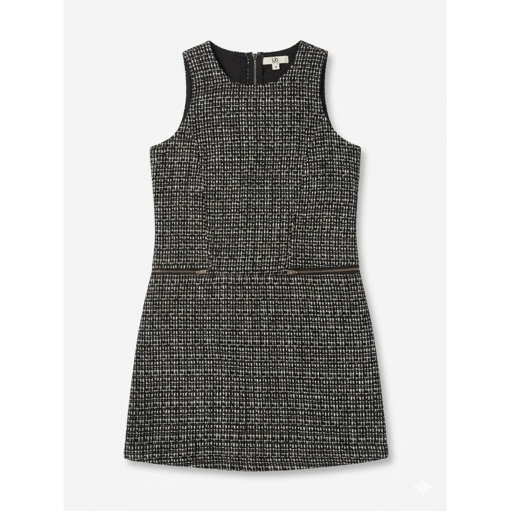 YA Los Angeles Black White Tweed Sleeveless Shift Dress Zip Size M